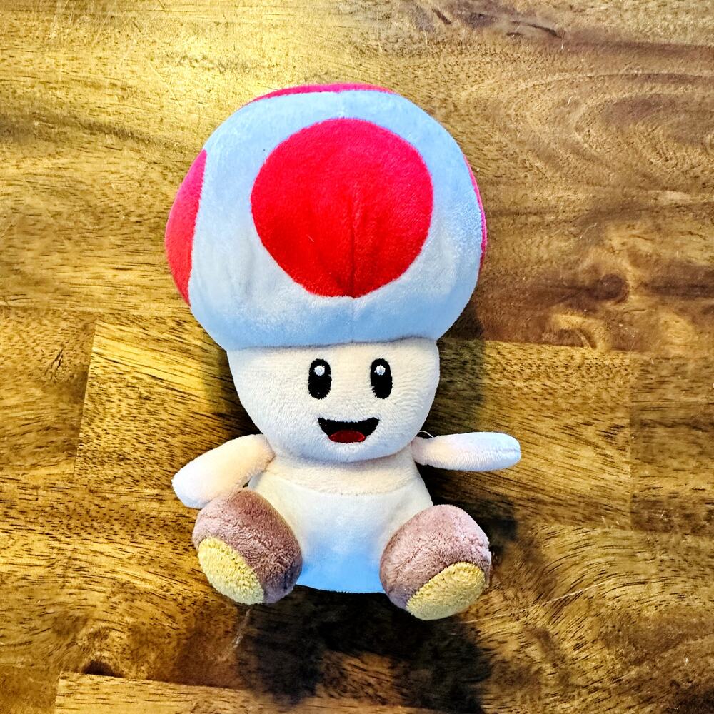 Super Mario Bros Toad Plush 6" Red Mushroom White Stuffed Animal Video Game